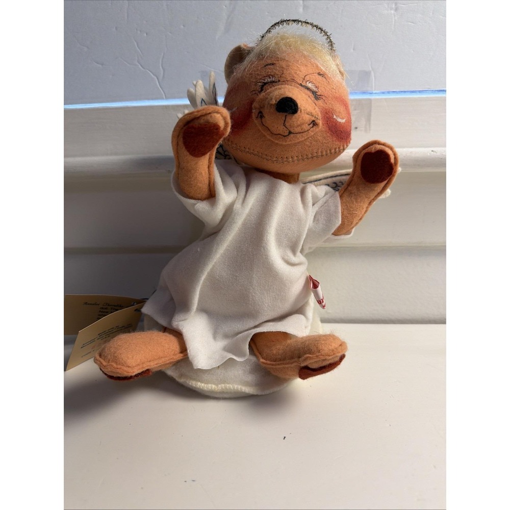 Vintage 1993 Annalee 10" Christmas Angel Plush Bear Halo Wings Made in USA